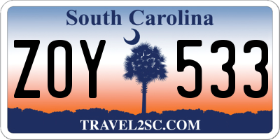 SC license plate ZOY533