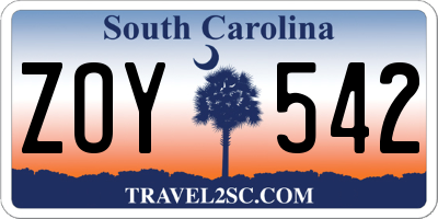 SC license plate ZOY542
