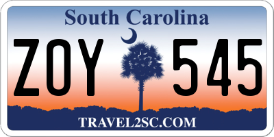 SC license plate ZOY545