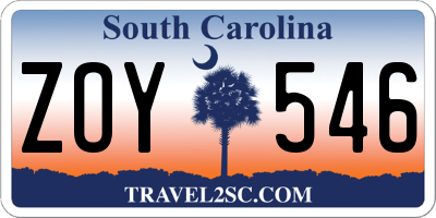 SC license plate ZOY546