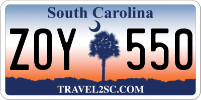 SC license plate ZOY550