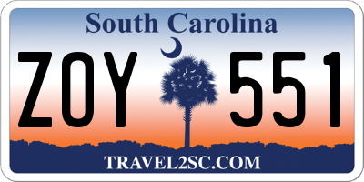 SC license plate ZOY551