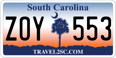SC license plate ZOY553