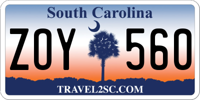 SC license plate ZOY560