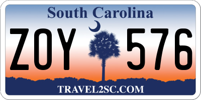 SC license plate ZOY576