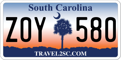SC license plate ZOY580