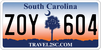 SC license plate ZOY604