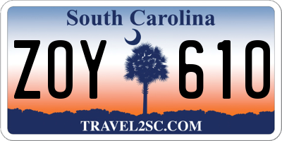 SC license plate ZOY610