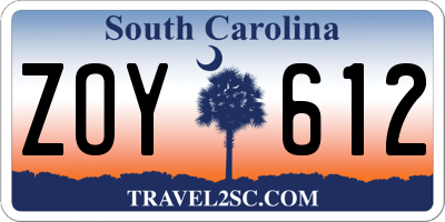 SC license plate ZOY612