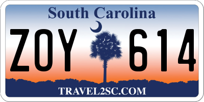 SC license plate ZOY614