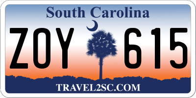 SC license plate ZOY615
