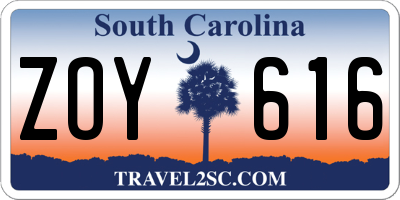 SC license plate ZOY616