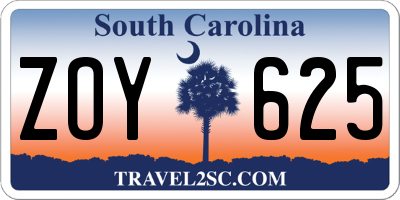 SC license plate ZOY625