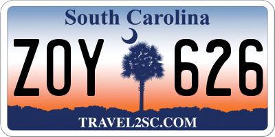 SC license plate ZOY626