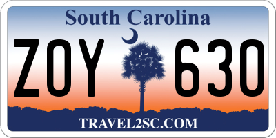 SC license plate ZOY630