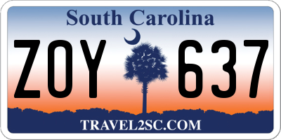 SC license plate ZOY637
