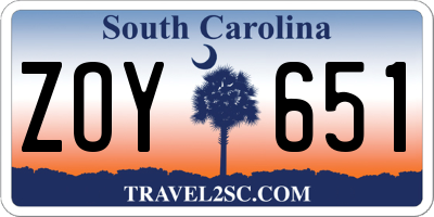 SC license plate ZOY651