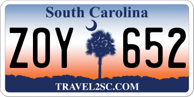 SC license plate ZOY652
