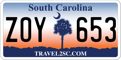 SC license plate ZOY653