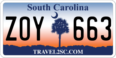 SC license plate ZOY663