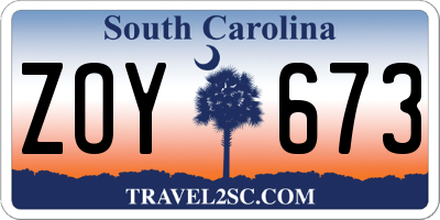 SC license plate ZOY673