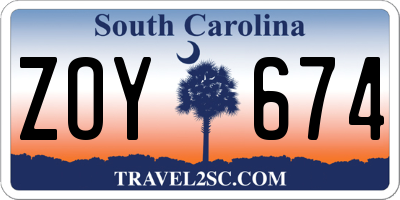 SC license plate ZOY674
