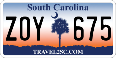 SC license plate ZOY675