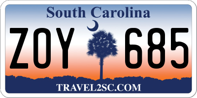 SC license plate ZOY685