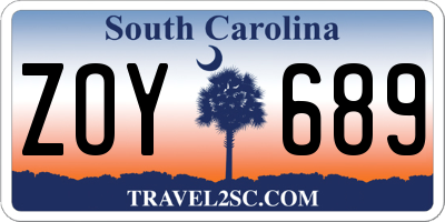 SC license plate ZOY689