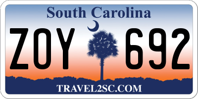 SC license plate ZOY692