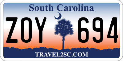 SC license plate ZOY694