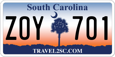 SC license plate ZOY701