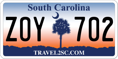 SC license plate ZOY702