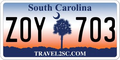 SC license plate ZOY703
