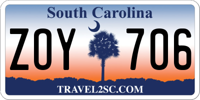 SC license plate ZOY706