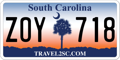SC license plate ZOY718