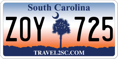 SC license plate ZOY725