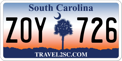 SC license plate ZOY726
