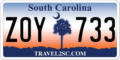 SC license plate ZOY733