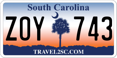 SC license plate ZOY743