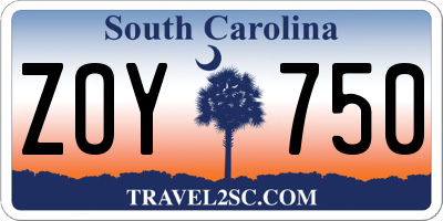 SC license plate ZOY750