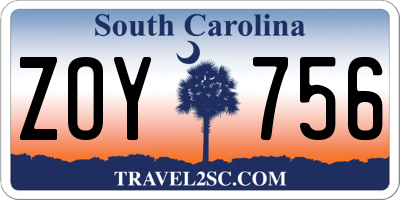 SC license plate ZOY756