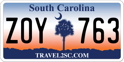 SC license plate ZOY763
