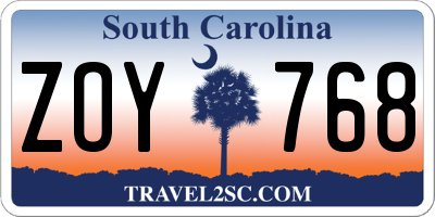 SC license plate ZOY768