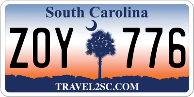 SC license plate ZOY776