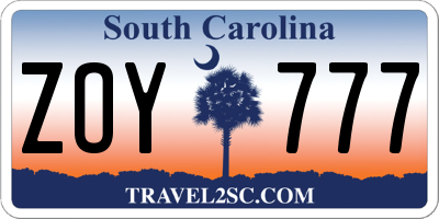 SC license plate ZOY777