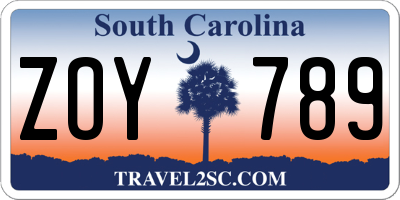 SC license plate ZOY789