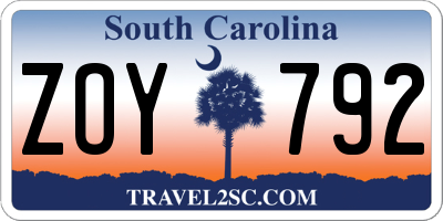 SC license plate ZOY792