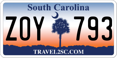 SC license plate ZOY793