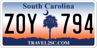 SC license plate ZOY794